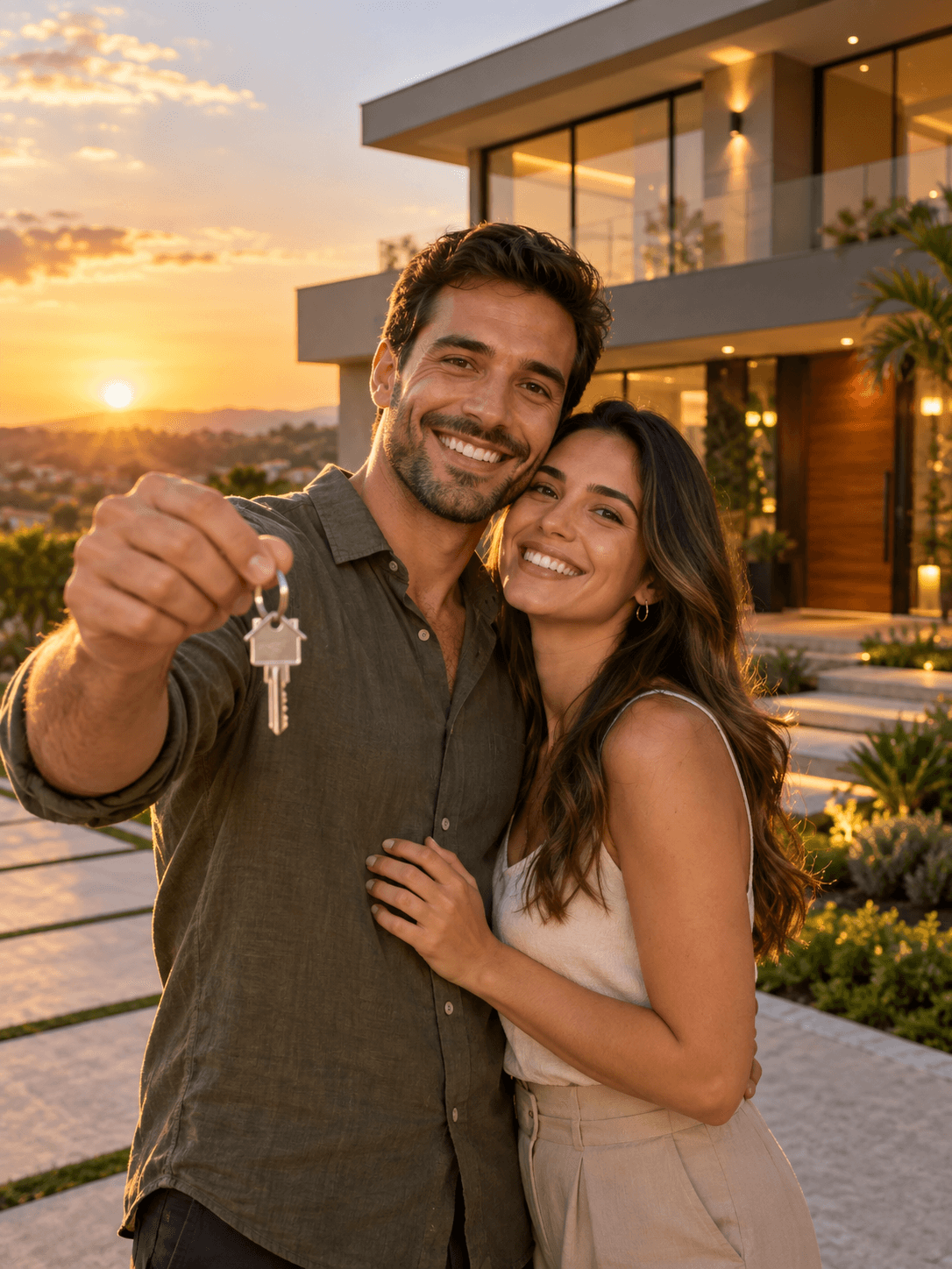 Casal segurando a chave do imóvel novo