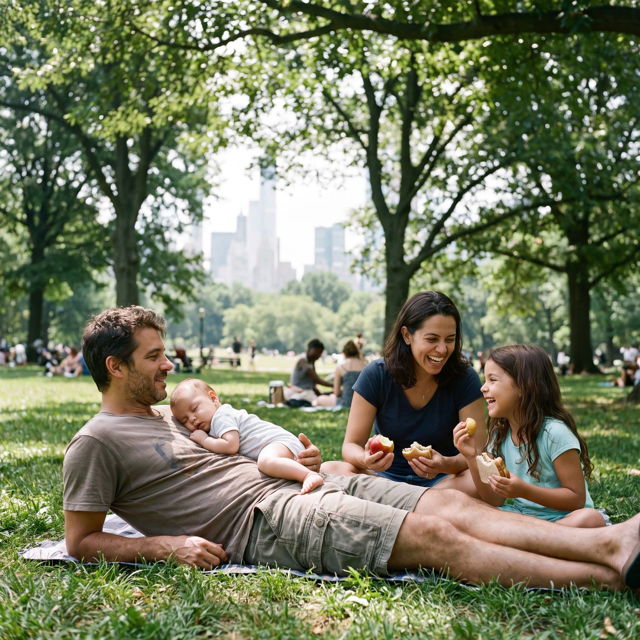 Família brincando ao ar livre em um parque.